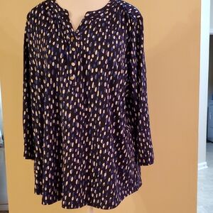 Croft & Barrow Navy and White Patterned Blouse